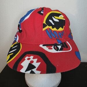 WENDYS EMPLOYEE SNAPBACK HAT RED TRIBAL PATTERN MULTI-COLOR 1990s